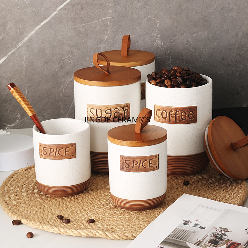 Coffee Tea And Sugar Canister Set - 1pc Ceramic sealed jar Coffee sugar