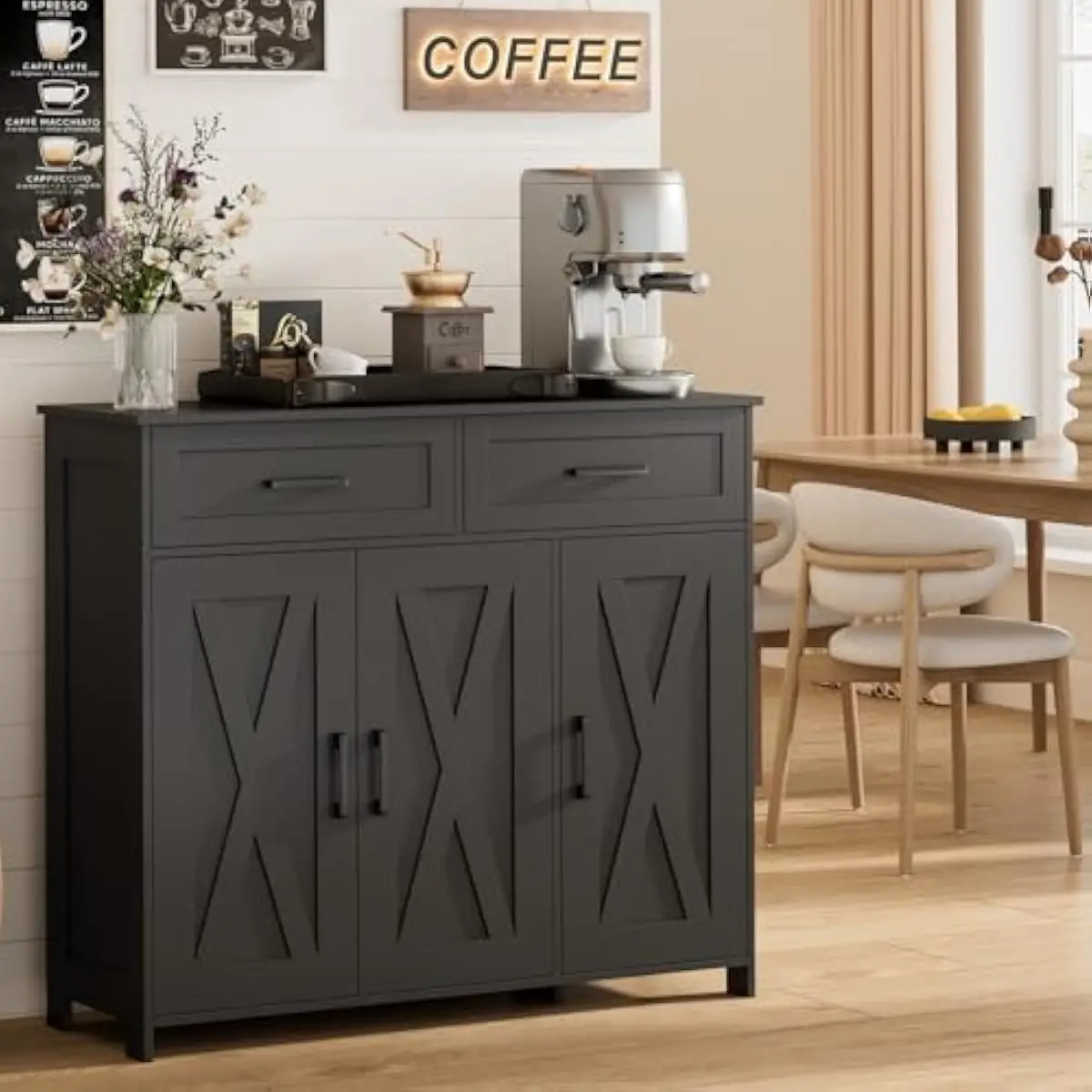 Coffee & Tea Restaurant - Coffee Bar Storage Cabinet with Drawers,