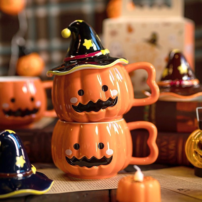 Coffee Tea Friends - Ceramic Pumpkin Mug Cup Witch Hat