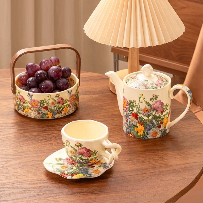 European Vintage Floral Cerami - Coffee Tea Gift Basket ulasan dan harga