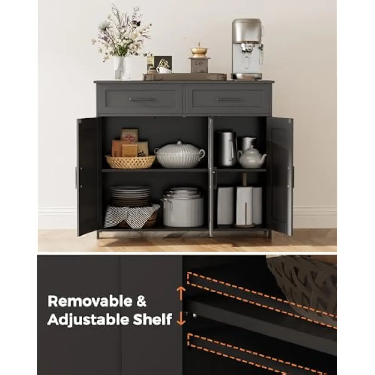 Coffee Bar Storage Cabinet wit - Coffee & Tea Restaurant ulasan dan harga