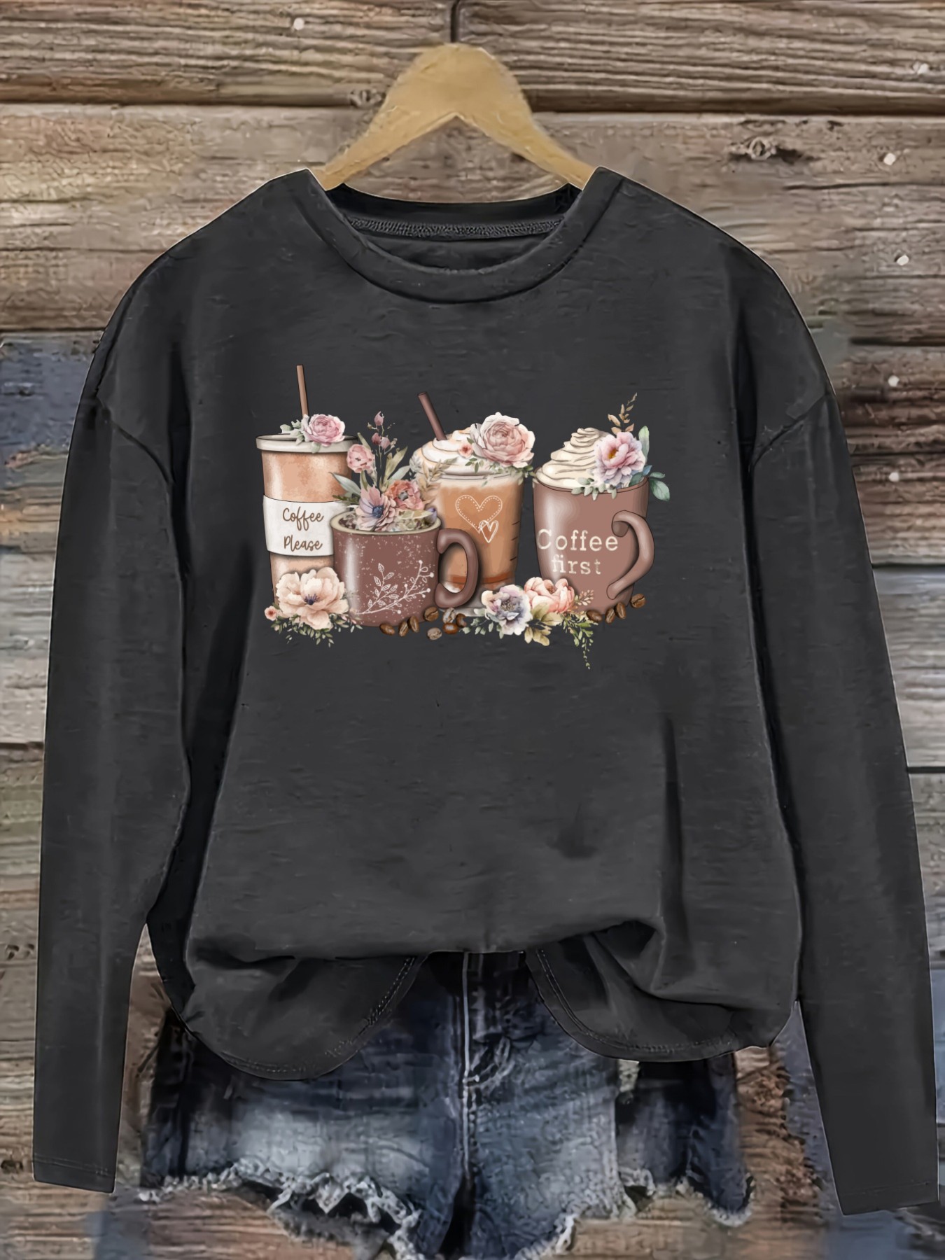 Women's Casual Long Sleeve Cre - Coffee & Tea Restaurant ulasan dan harga