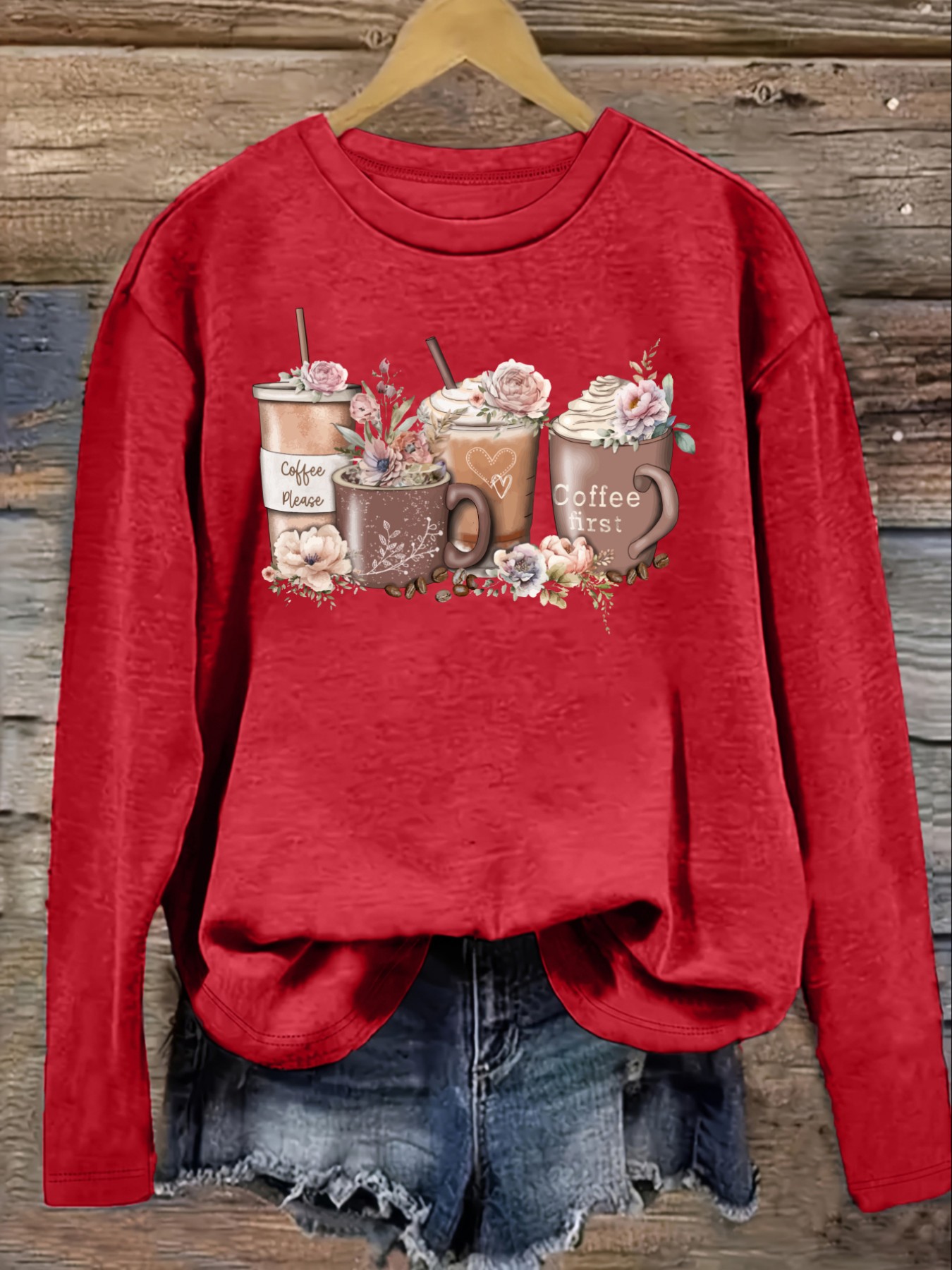 Women's Casual Long Sleeve Cre - Coffee & Tea Restaurant ulasan dan harga