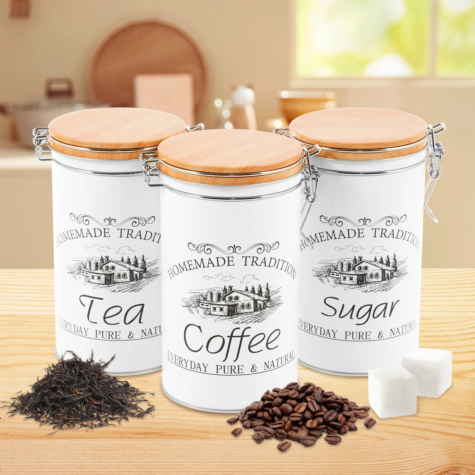 3Pcs/Set Tea Coffee Sugar Cani - Coffee Tea And Sugar Canister Set ulasan dan harga