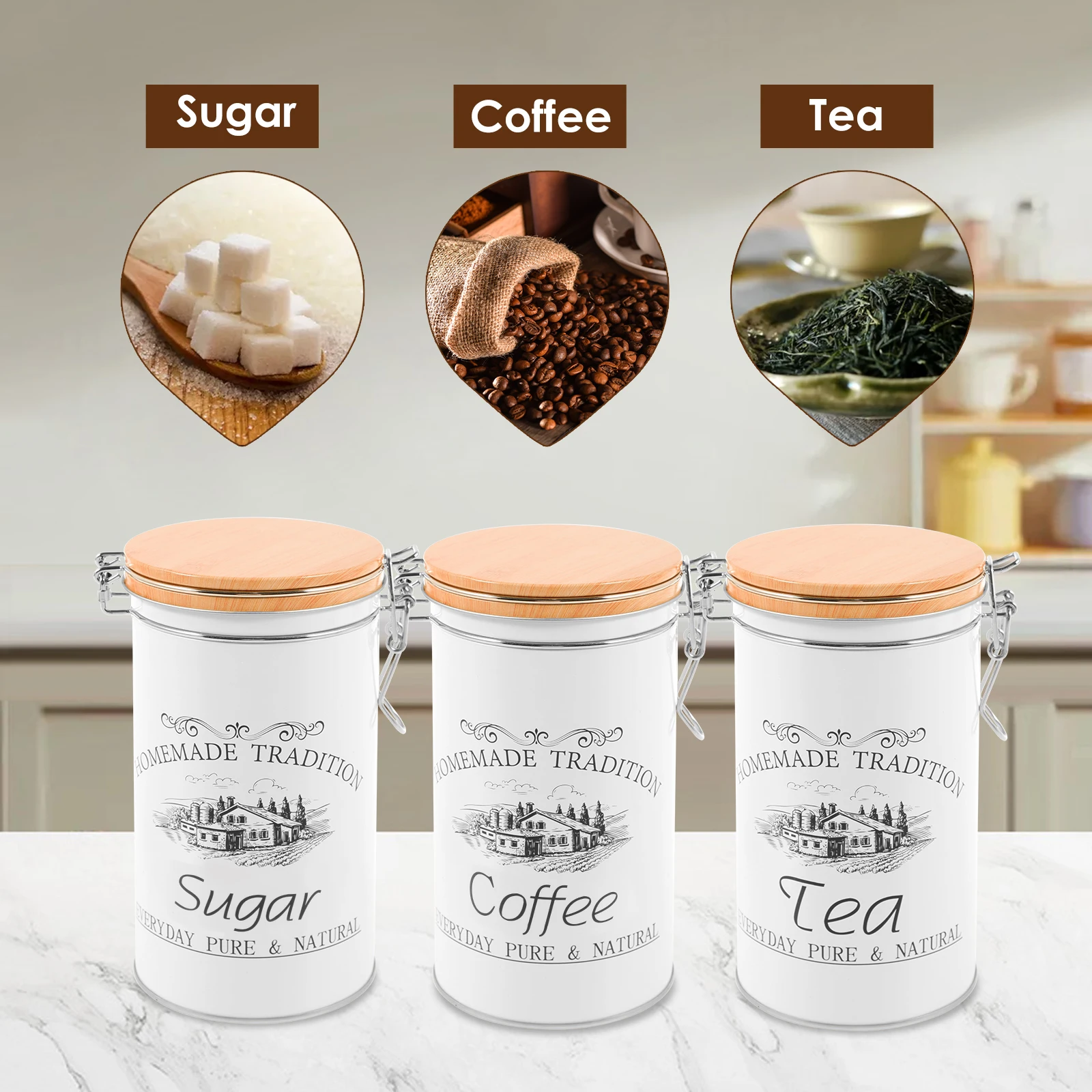 3Pcs/Set Tea Coffee Sugar Cani - Coffee Tea And Sugar Canister Set ulasan dan harga