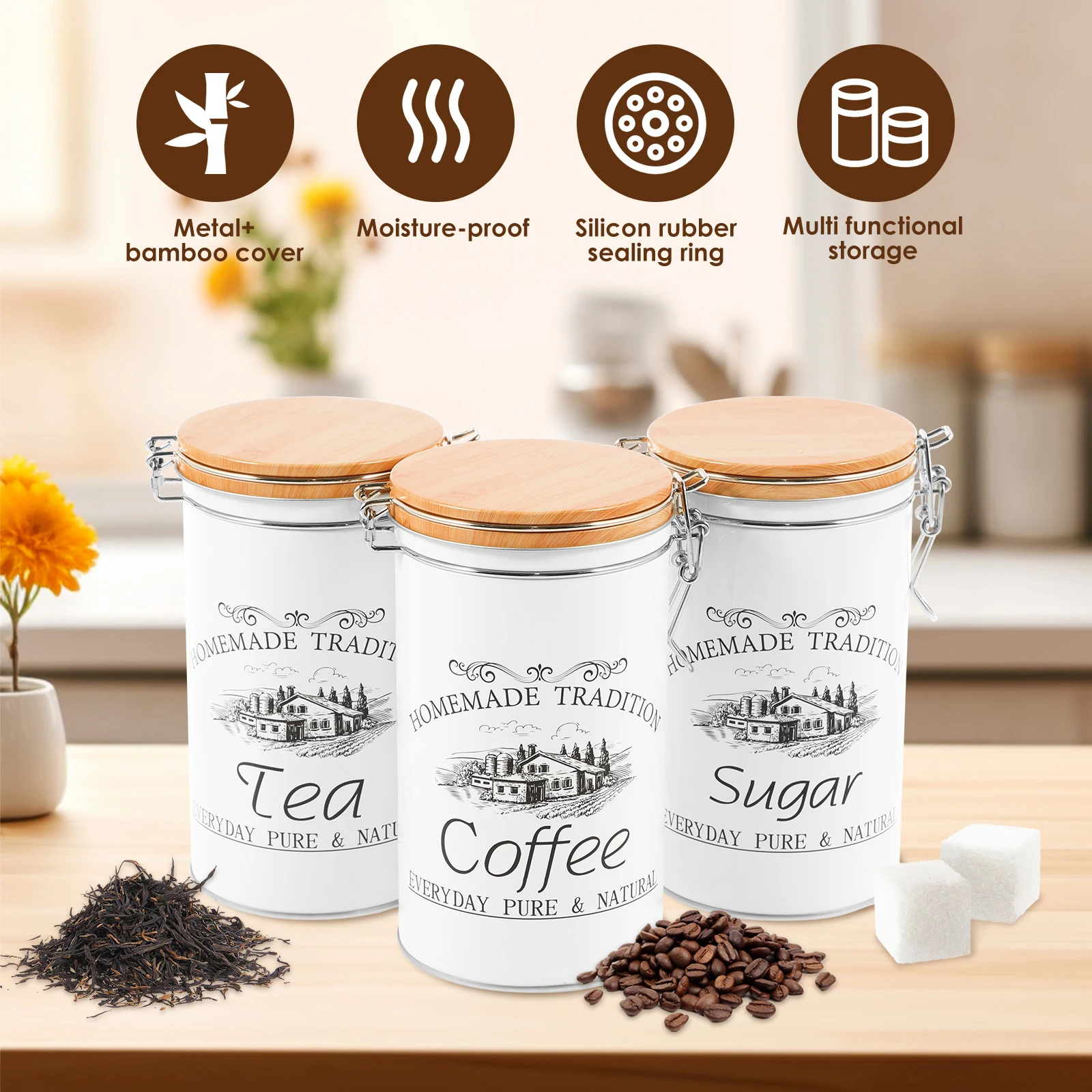3Pcs/Set Tea Coffee Sugar Cani - Coffee Tea And Sugar Canister Set ulasan dan harga