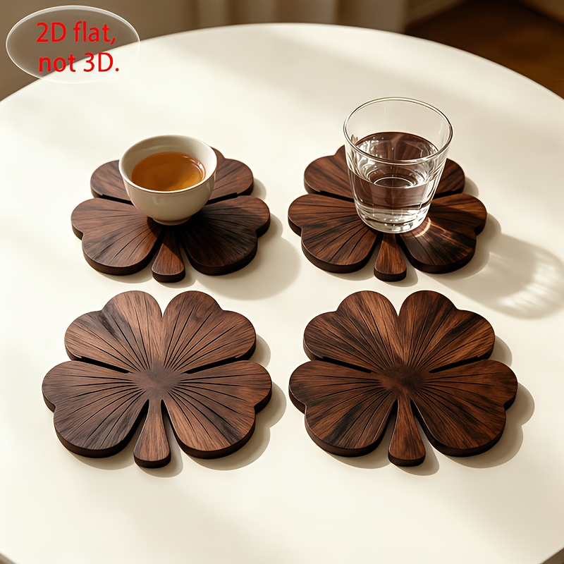 4Pcs 2D Flat Clover Wooden Coa - Coffee Tea Games ulasan dan harga
