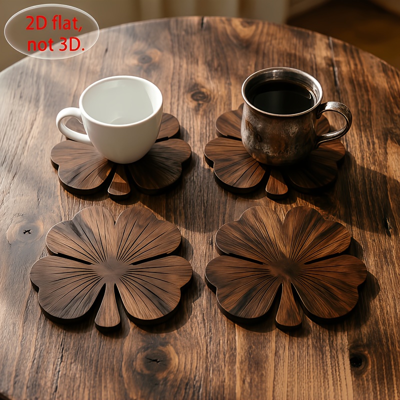 4Pcs 2D Flat Clover Wooden Coa - Coffee Tea Games ulasan dan harga