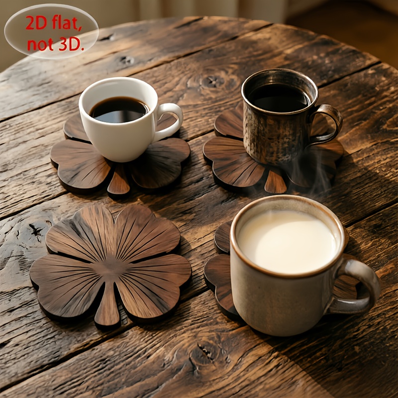 4Pcs 2D Flat Clover Wooden Coa - Coffee Tea Games ulasan dan harga