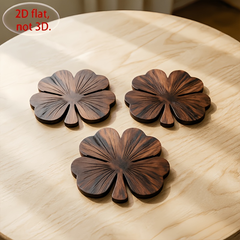 4Pcs 2D Flat Clover Wooden Coa - Coffee Tea Games ulasan dan harga