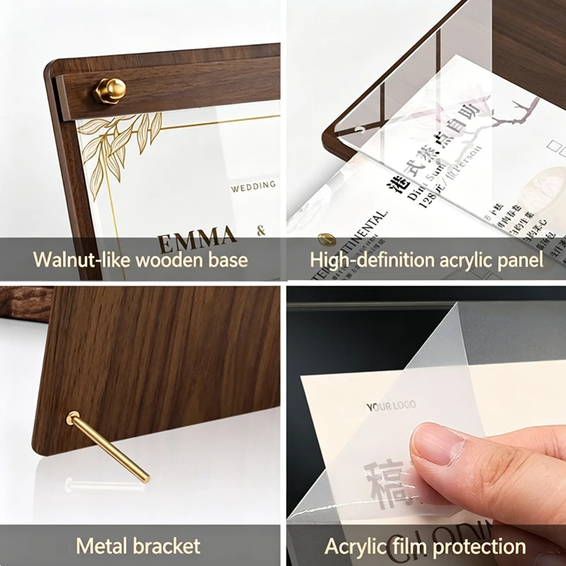 Custom A4 A5 Wood‑Grain Acryli - Coffee Tea Menu ulasan dan harga