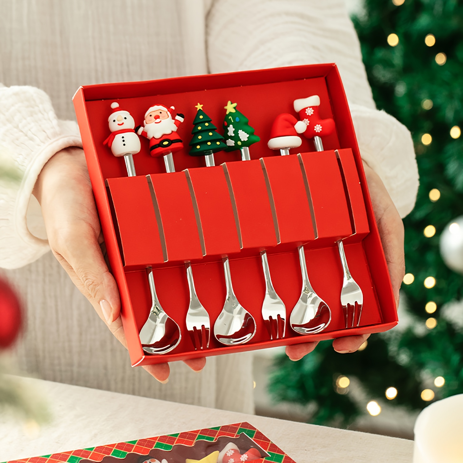 1Set Creative Christmas Fork A - Coffee Tea And Sugar Canister Set ulasan dan harga